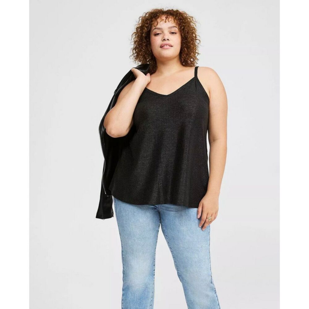 Torrid Black Shine Deep V Tank Size 3 NWOT Shimmer Cami Plus Size